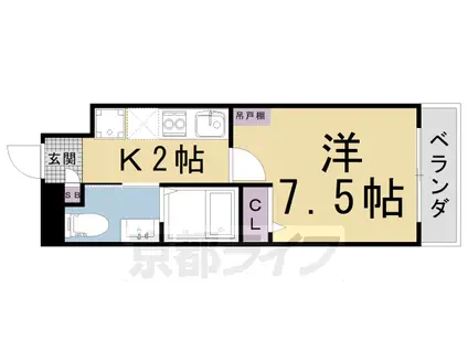 山陰本線 二条駅 徒歩9分 4階建 築3年(1K/4階)の間取り写真