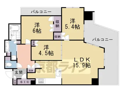 京都市烏丸線 丸太町駅(京都市営) 徒歩11分 5階建 築3年(3LDK/2階)の間取り写真