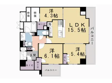 京都市烏丸線 丸太町駅(京都市営) 徒歩11分 5階建 築3年(3LDK/4階)の間取り写真
