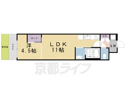 東海道本線 京都駅 徒歩15分 5階建 築2年(1LDK/1階)の間取り写真