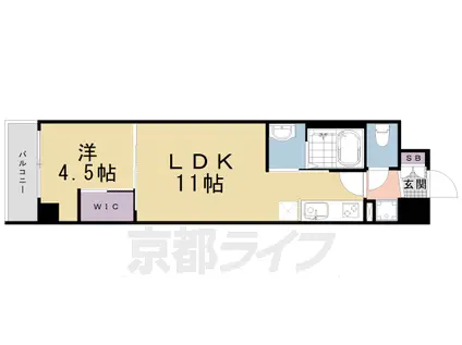 東海道本線 京都駅 徒歩15分 5階建 築2年(1LDK/2階)の間取り写真