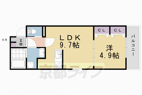 京都市東西線 石田駅(京都市営) 徒歩9分 3階建 築2年(1LDK/2階)の間取り写真