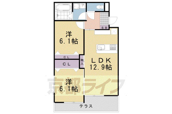 阪急電鉄京都線 桂駅 徒歩17分 2階建 築3年(2LDK/2階)の間取り写真
