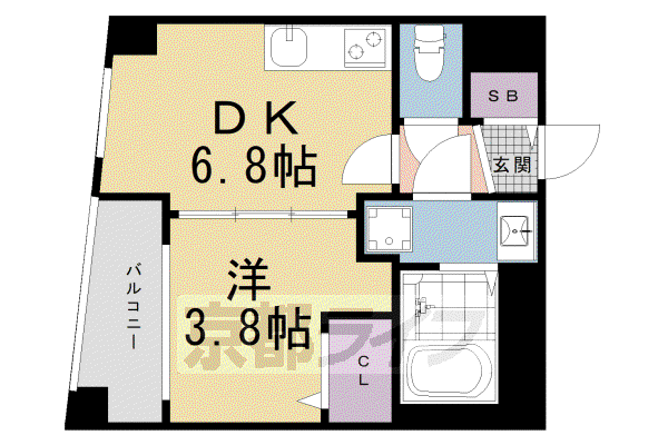 近鉄京都線 東寺駅 徒歩12分 8階建 築2年(1DK/4階)の間取り写真