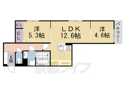 D-ROOM SAGARIMATSU(2LDK/1階)の間取り写真