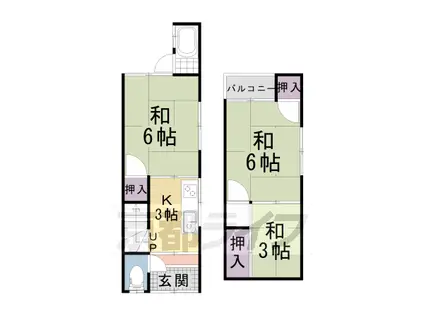 京都市東西線 東野駅(京都) 徒歩7分 2階建 築53年(3K)の間取り写真