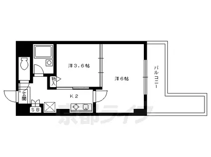 京福北野線 北野白梅町駅 徒歩23分 7階建 築32年(2K/5階)の間取り写真