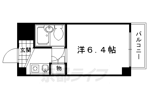京都市烏丸線 松ケ崎駅(京都) 徒歩1分 4階建 築43年(1K/1階)の間取り写真