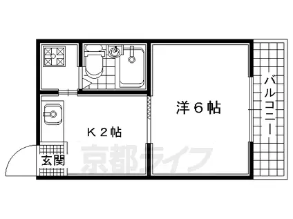 近鉄京都線 寺田駅(京都) 徒歩1分 4階建 築38年(1K/2階)の間取り写真