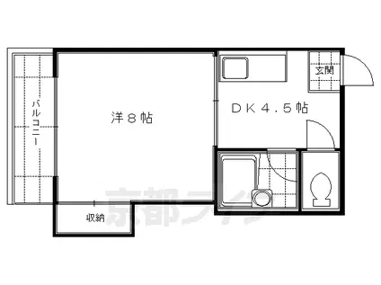 京阪電気鉄道京阪線 丹波橋駅 徒歩7分 3階建 築39年(1DK/2階)の間取り写真