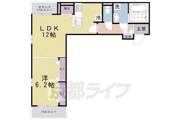 東海道本線 西大路駅 徒歩14分 3階建 築2年(1LDK/2階)の間取り写真