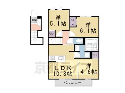 京都市烏丸線 北山駅(京都) 徒歩9分 2階建 築2年(3LDK/2階)の間取り写真