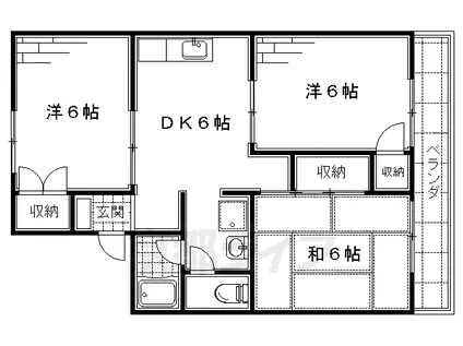 京阪電気鉄道京阪線 丹波橋駅 徒歩6分 2階建 築38年(3DK/2階)の間取り写真