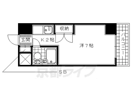 近鉄京都線 大久保駅(京都) 徒歩5分 6階建 築40年(1K/6階)の間取り写真