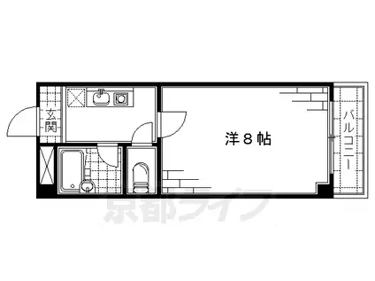 京都市烏丸線 くいな橋駅 徒歩6分 3階建 築30年(1K/3階)の間取り写真
