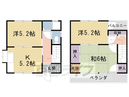 阪急電鉄京都線 西京極駅 徒歩17分 2階建 築49年(3DK)の間取り写真
