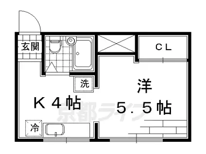 京都市烏丸線 くいな橋駅 徒歩10分 5階建 築54年(1DK/5階)の間取り写真