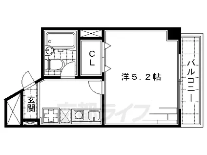 近鉄京都線 桃山御陵前駅 徒歩5分 6階建 築31年(1K/3階)の間取り写真