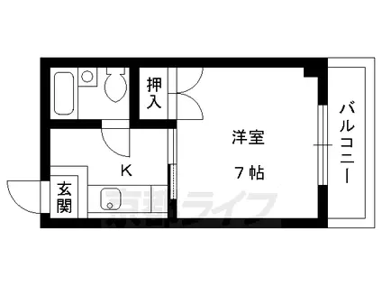 京阪電気鉄道宇治線 観月橋駅 徒歩2分 3階建 築40年(1K/3階)の間取り写真