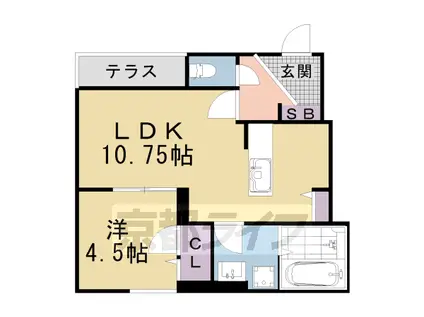 京都市東西線 太秦天神川駅 徒歩9分 2階建 築2年(1LDK/1階)の間取り写真