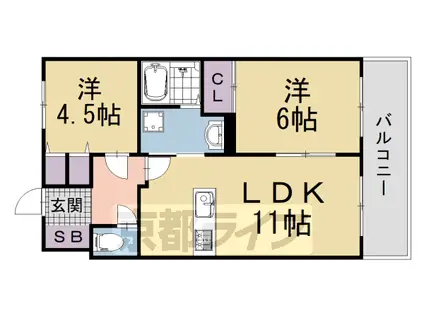 京阪電気鉄道京阪線 伏見桃山駅 徒歩23分 11階建 築38年(2LDK/7階)の間取り写真