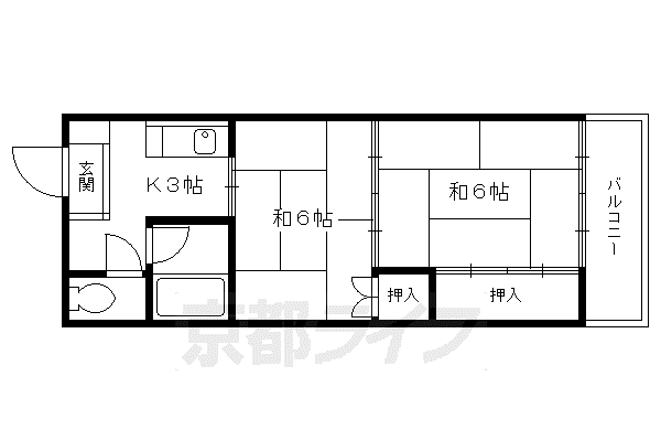 近鉄京都線 伏見駅(京都) 徒歩3分 3階建 築40年(2K/2階)の間取り写真