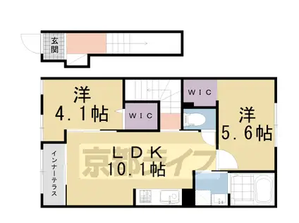 京都市烏丸線 国際会館駅 徒歩20分 2階建 築2年(2LDK/2階)の間取り写真