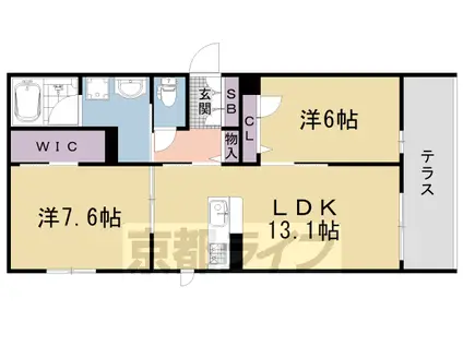 山陰本線 太秦駅(ＪＲ) 徒歩12分 3階建 築2年(2LDK/1階)の間取り写真