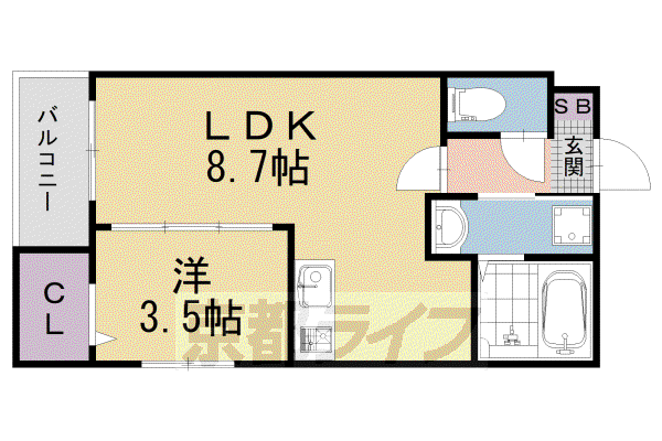ジーメゾン山科エミール(1LDK/1階)の間取り写真