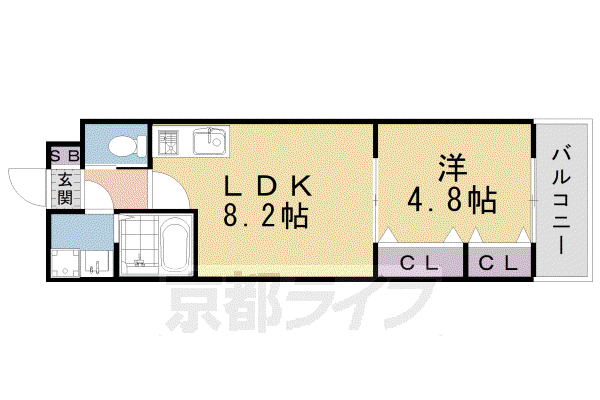 京阪電気鉄道宇治線 観月橋駅 徒歩11分 3階建 築2年(1LDK/1階)の間取り写真