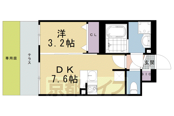 東海道本線 京都駅 徒歩9分 7階建 築2年(1DK/1階)の間取り写真