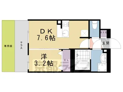 東海道本線 京都駅 徒歩9分 7階建 築2年(1DK/1階)の間取り写真