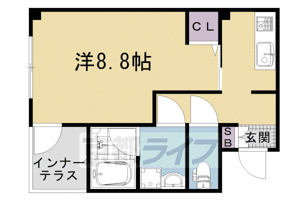 阪急電鉄京都線 西京極駅 徒歩22分 4階建 築3年(1K/3階)の間取り写真