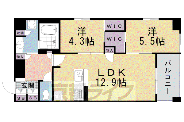 京都市烏丸線 丸太町駅(京都市営) 徒歩13分 7階建 築3年(2LDK/2階)の間取り写真