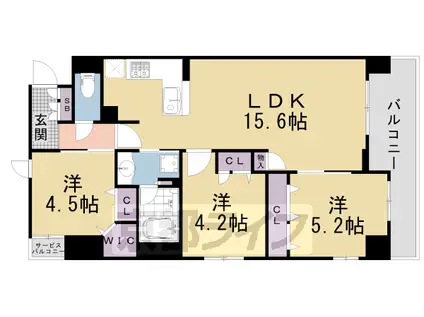京都市烏丸線 丸太町駅(京都市営) 徒歩13分 7階建 築2年(3LDK/2階)の間取り写真