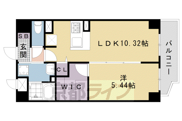 東海道本線 西大路駅 徒歩10分 6階建 築2年(1LDK/1階)の間取り写真