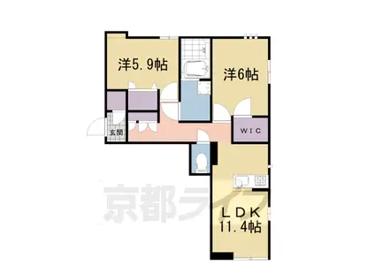 近鉄京都線 久津川駅 徒歩4分 3階建 築7年(2LDK/2階)の間取り写真