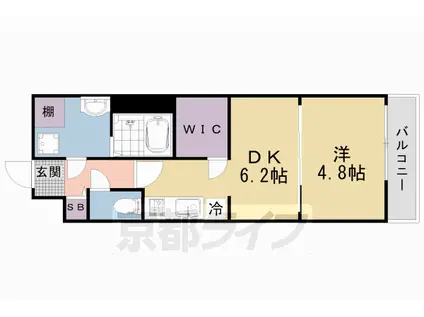 山陰本線 二条駅 徒歩8分 5階建 築2年(1DK/4階)の間取り写真