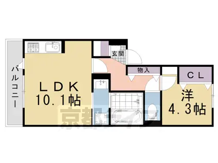京都市烏丸線 北山駅(京都) 徒歩7分 3階建 築2年(1LDK/2階)の間取り写真