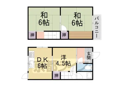 京都市烏丸線 くいな橋駅 徒歩11分 2階建 築44年(3DK)の間取り写真