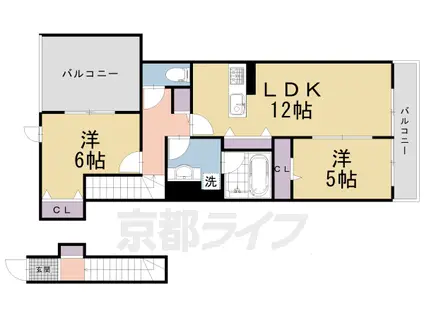 東海道本線 向日町駅 徒歩27分 2階建 築2年(2LDK/2階)の間取り写真