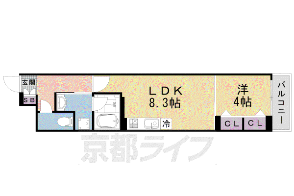ベラジオ雅び北野白梅町(1LDK/3階)の間取り写真