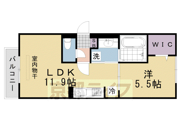 阪急電鉄嵐山線 上桂駅 徒歩6分 2階建 築3年(1LDK/1階)の間取り写真