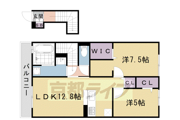 山陰本線 嵯峨嵐山駅 徒歩6分 2階建 築2年(2LDK/2階)の間取り写真