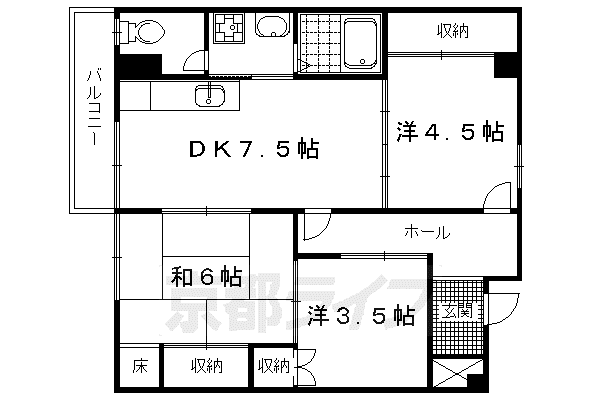 京都市烏丸線 鞍馬口駅 徒歩15分 3階建 築37年(3DK/2階)の間取り写真