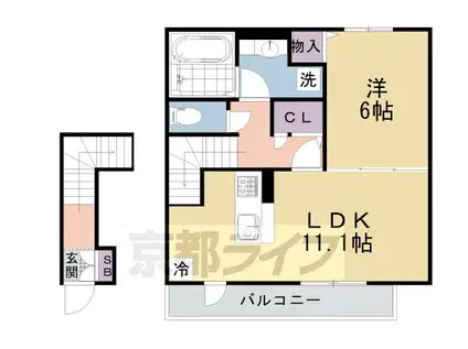 京都市東西線 西大路御池駅 徒歩7分 2階建 築2年(1LDK/2階)の間取り写真
