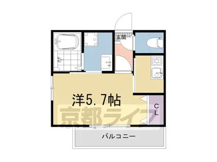 叡山電鉄 一乗寺駅 徒歩7分 3階建 築2年(1K/1階)の間取り写真