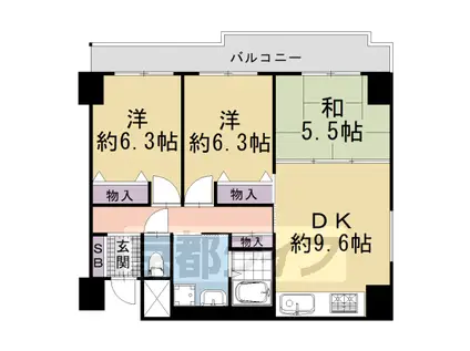 京都市東西線 京都市役所前駅 徒歩4分 8階建 築28年(3LDK/4階)の間取り写真