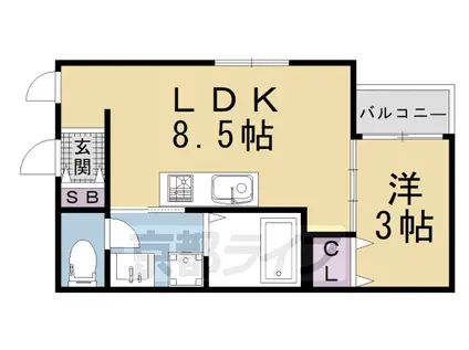 京都市烏丸線 今出川駅 徒歩3分 2階建 築2年(1LDK/2階)の間取り写真