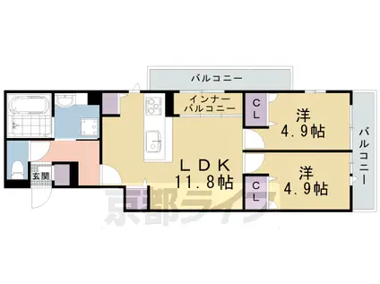グランディールA&NII(2LDK/3階)の間取り写真